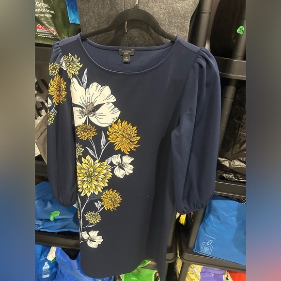 Ann Taylor Navy Dress with Floral Accents - Picture 1 of 3